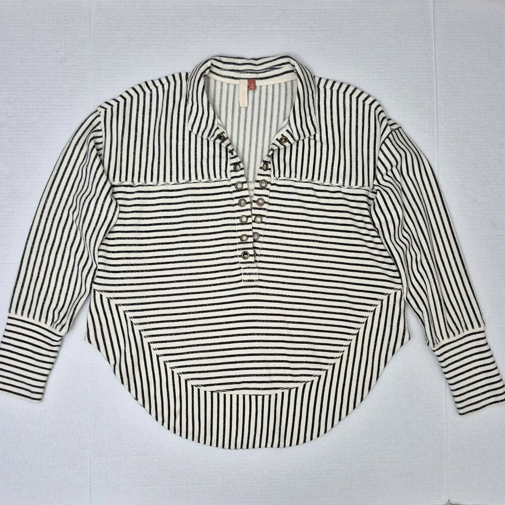 PILCRO Sweatshirt Womens XS Collared V Neck Grommet Eyelets Cotton Pullover